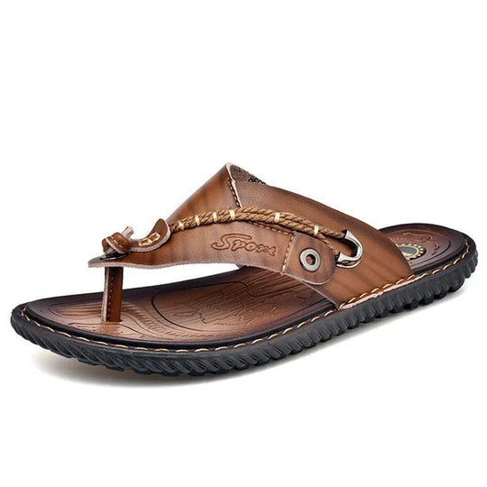 Men's Braided Strap Leather Toe Post Sandals
