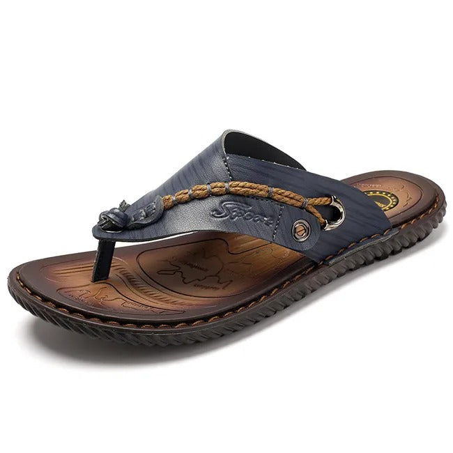 Men's Braided Strap Leather Toe Post Sandals
