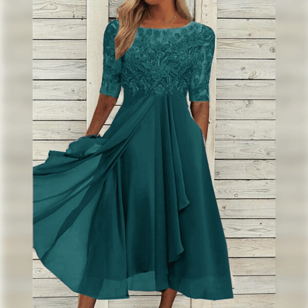 Women's Lace Bodice Midi Dress