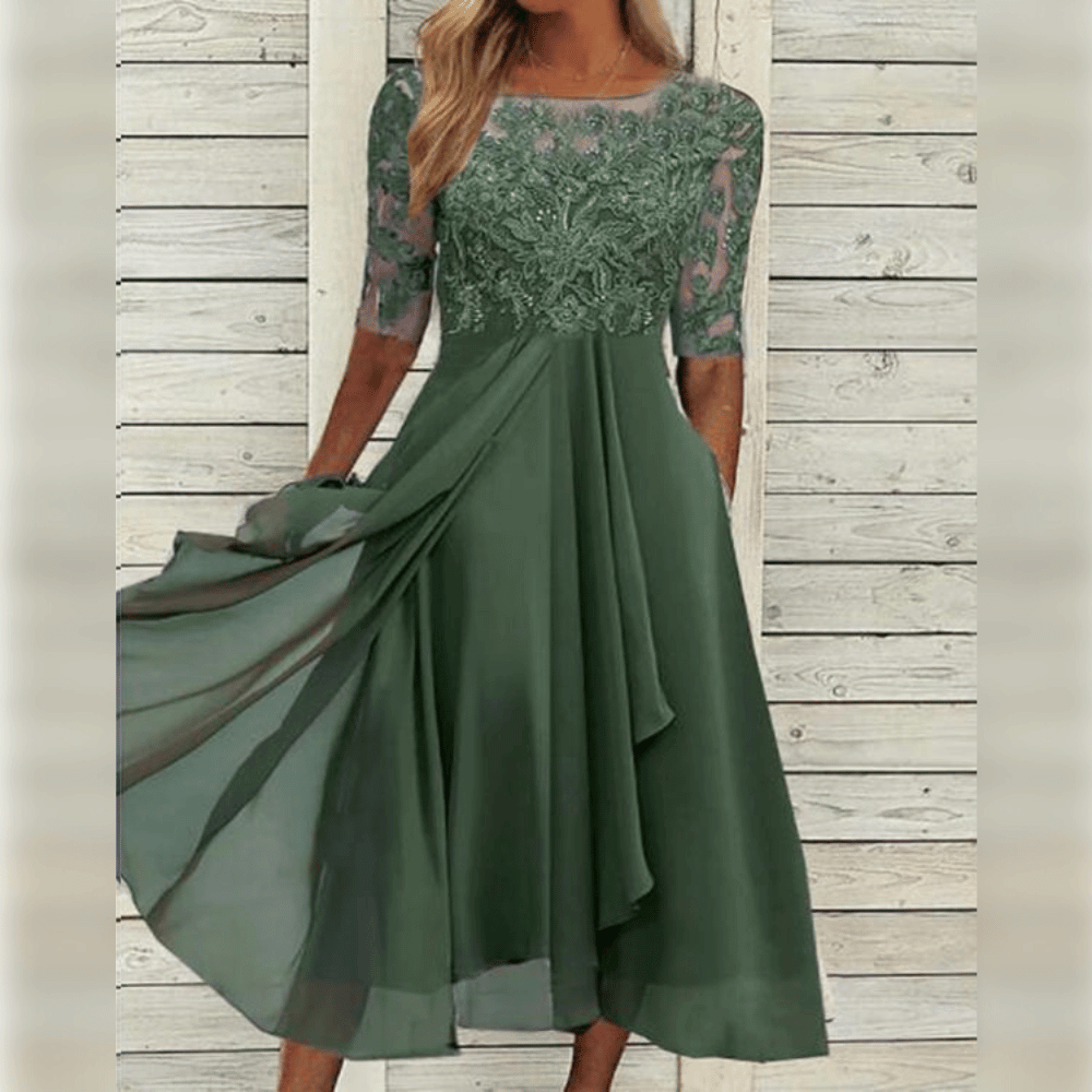 Women's Lace Bodice Midi Dress