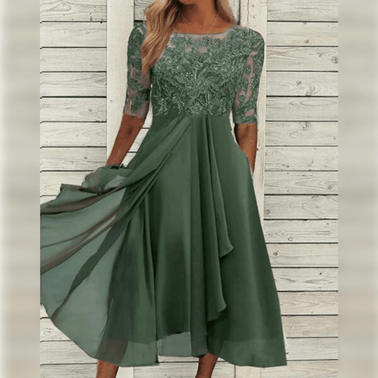 Women's Lace Bodice Midi Dress