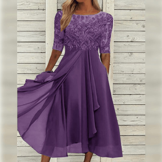 Women's Lace Bodice Midi Dress