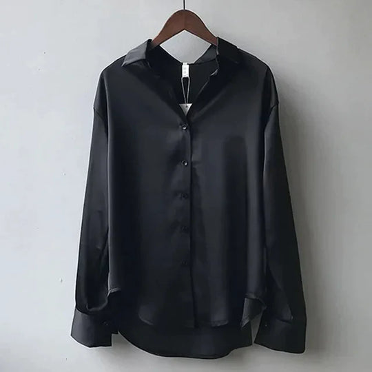 Women's Satin Button-Up Long Sleeve Blouse