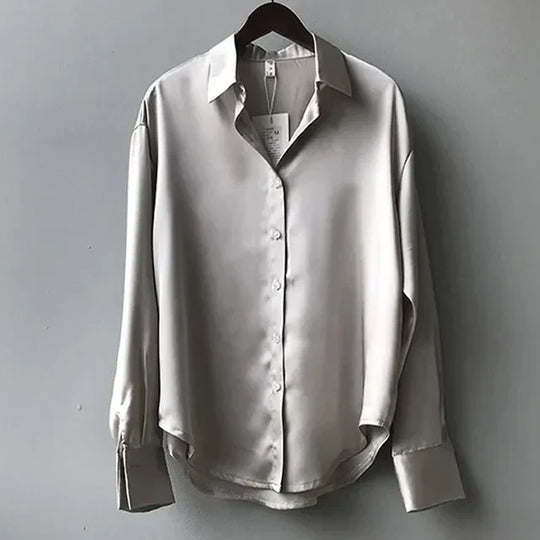 Women's Satin Button-Up Long Sleeve Blouse