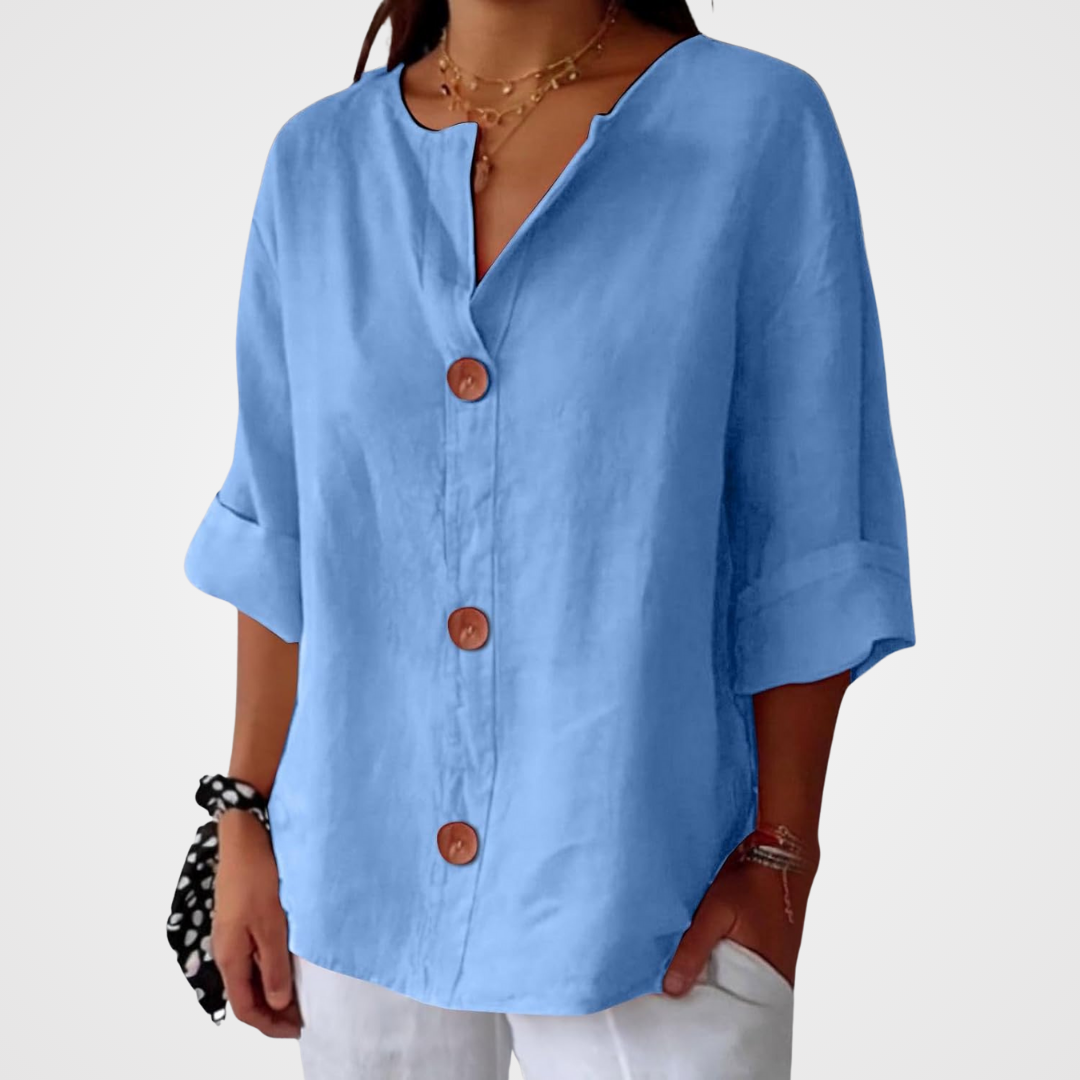 Women's Relaxed Button Front Blouse with Rolled Sleeves