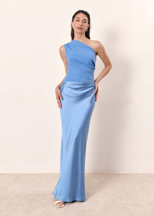 Women's One Shoulder Panel Maxi Evening Dress