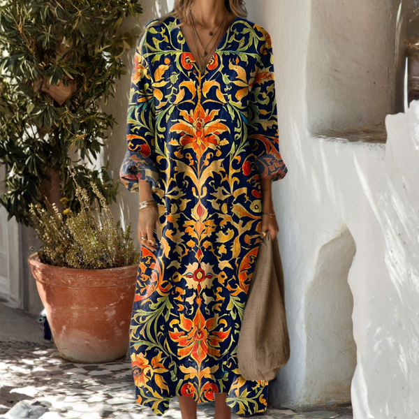 Women's Bohemian Ornate Floral Print Maxi Dress