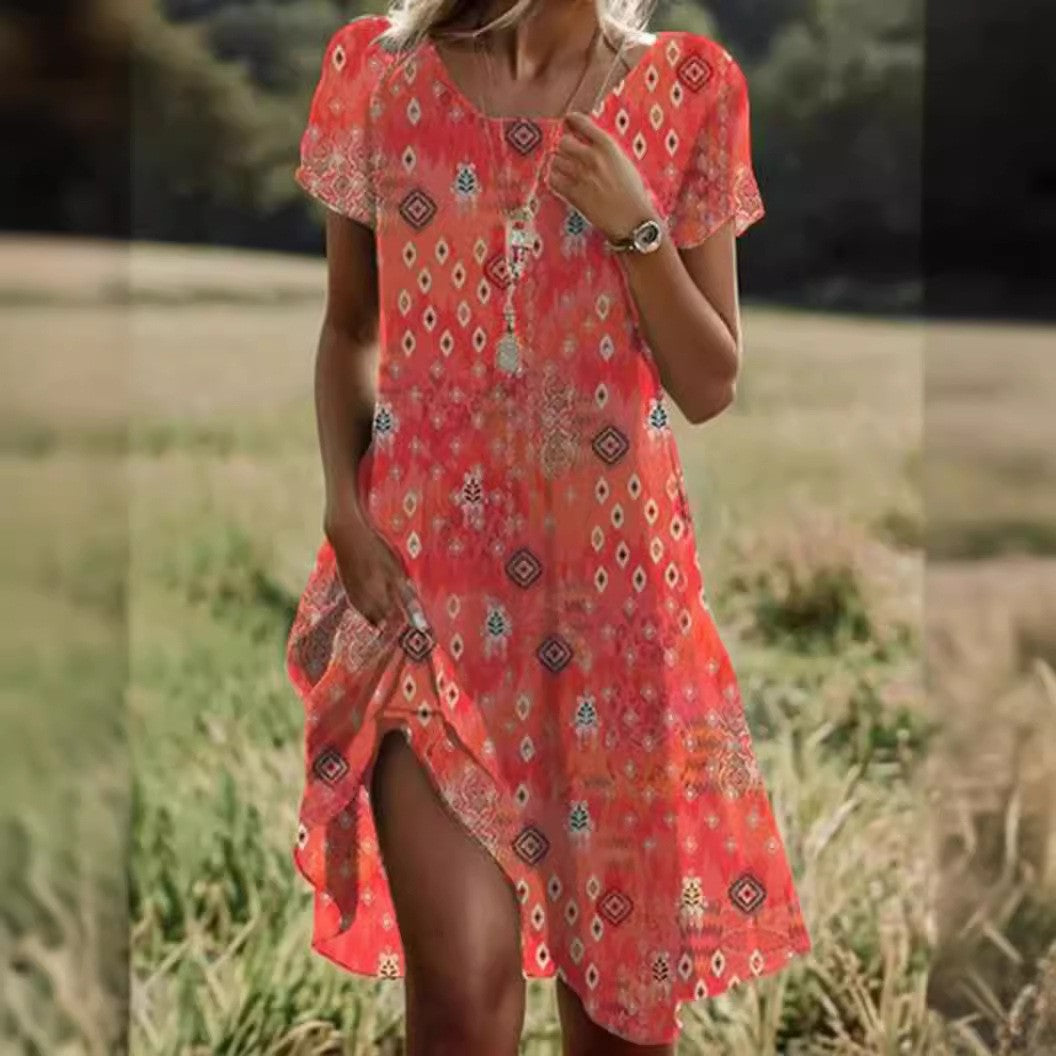 Women's Polka Dot Short Sleeve Swing Dress