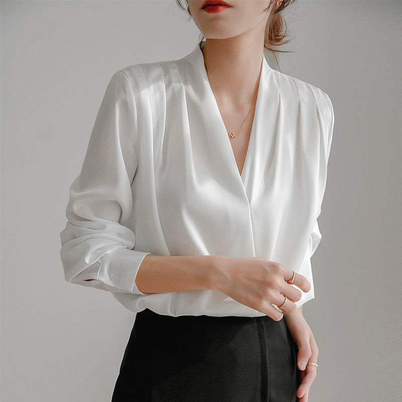 Damen elegantes V-Ausschnitt-Bluse mit langen Ärmeln
