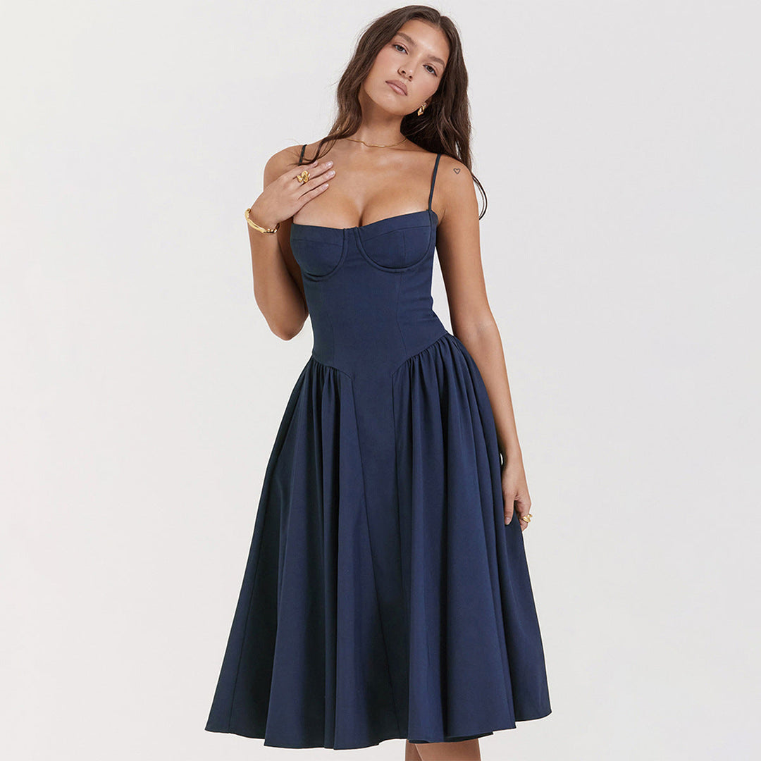 Women's Corset Bodice A-Line Midi Dress