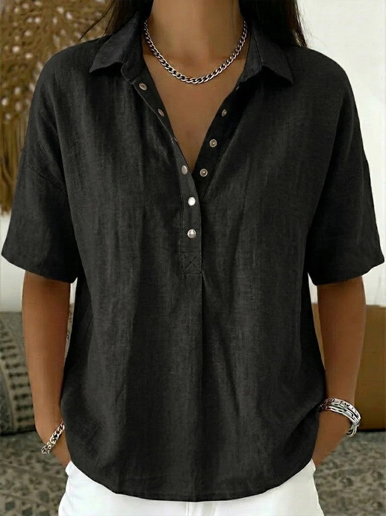 Women's Casual Button Placket Collared Blouse