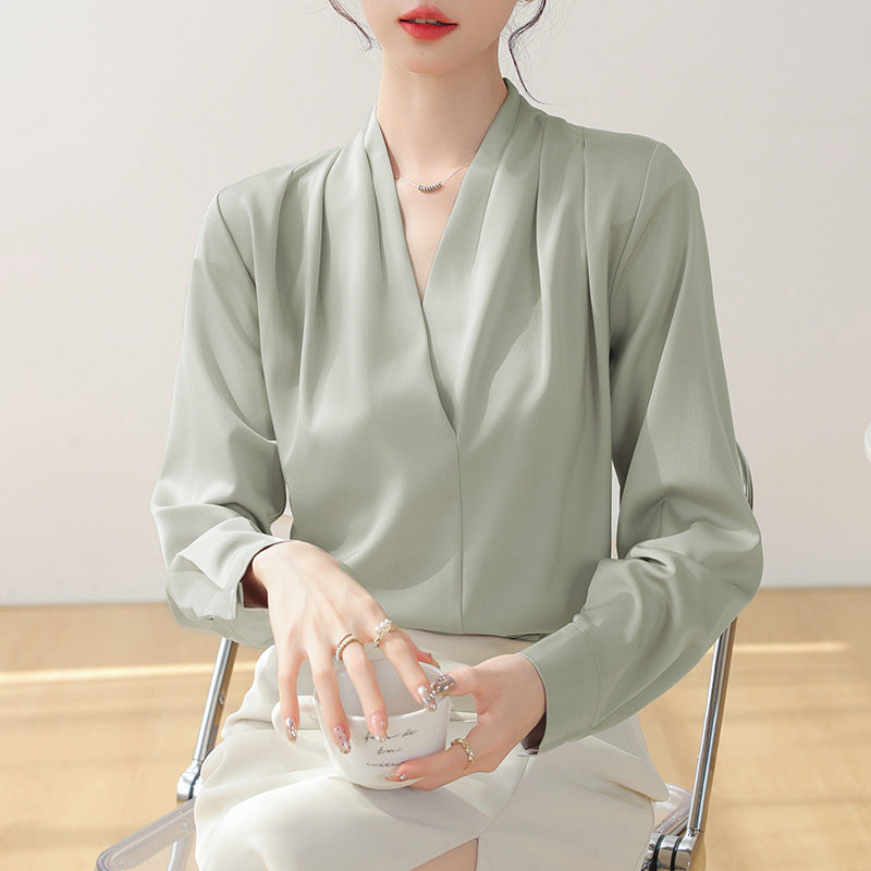 Damen elegantes V-Ausschnitt-Bluse mit langen Ärmeln