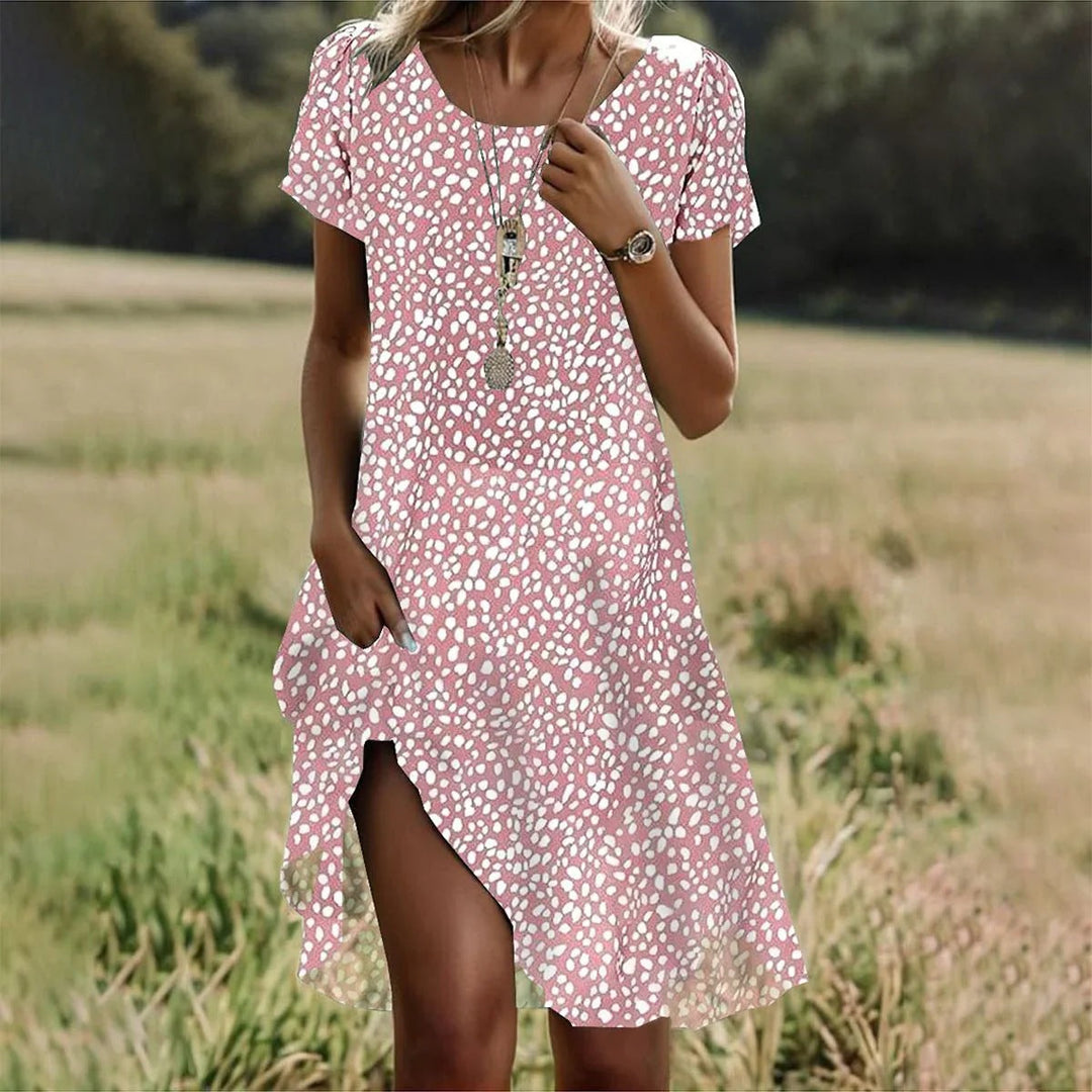 Women's Polka Dot Short Sleeve Swing Dress