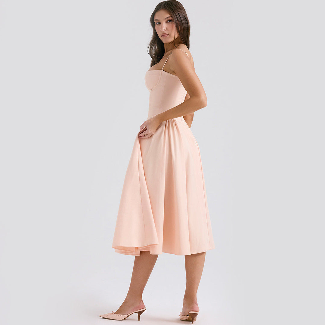 Women's Corset Bodice A-Line Midi Dress