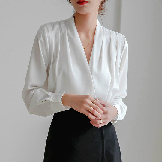 Damen elegantes V-Ausschnitt-Bluse mit langen Ärmeln