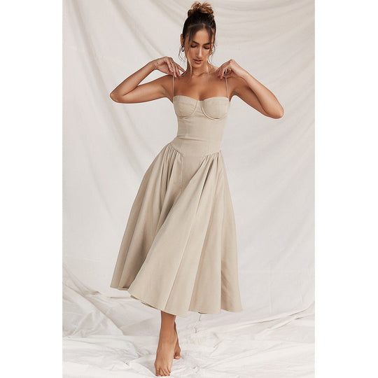 Women's Corset Bodice A-Line Midi Dress