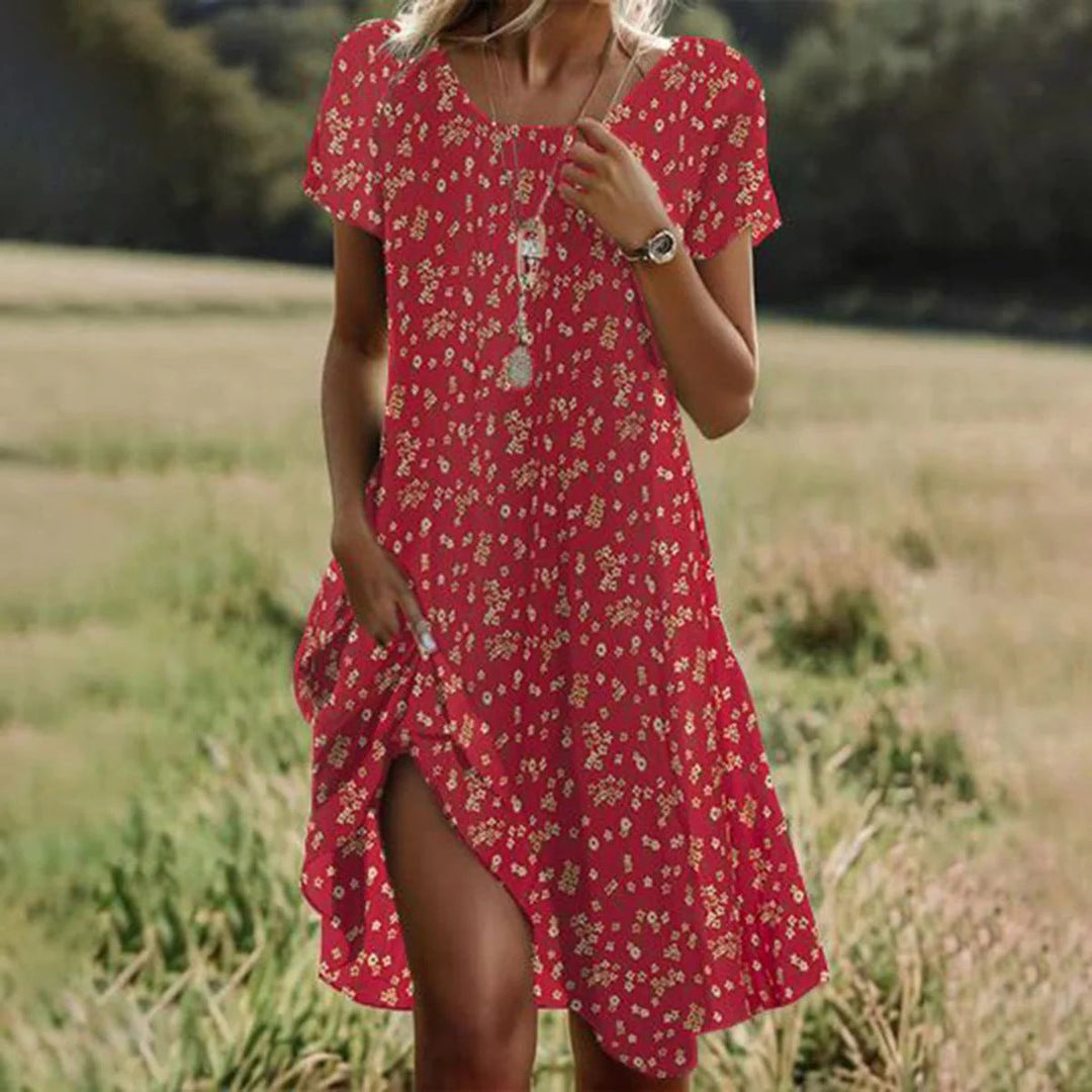 Women's Polka Dot Short Sleeve Swing Dress