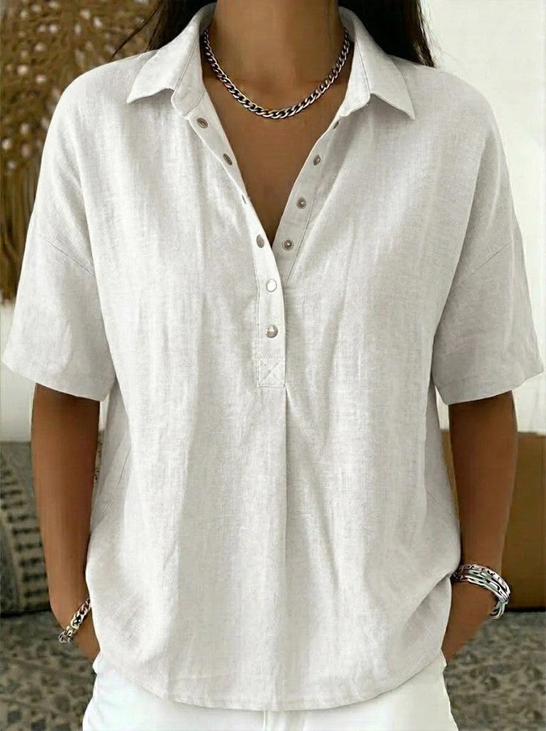 Women's Casual Button Placket Collared Blouse