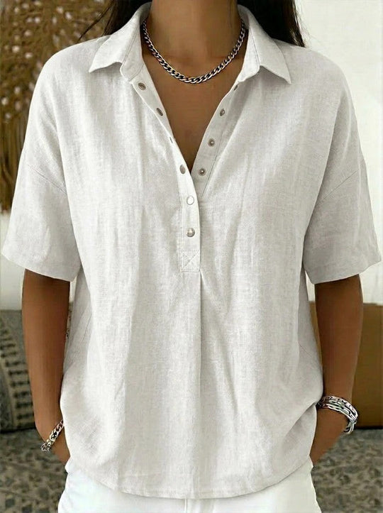 Women's Casual Button Placket Collared Blouse