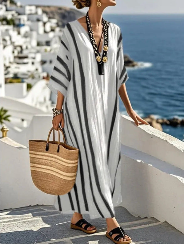 Women's Bohemian Striped Kaftan Maxi Dress