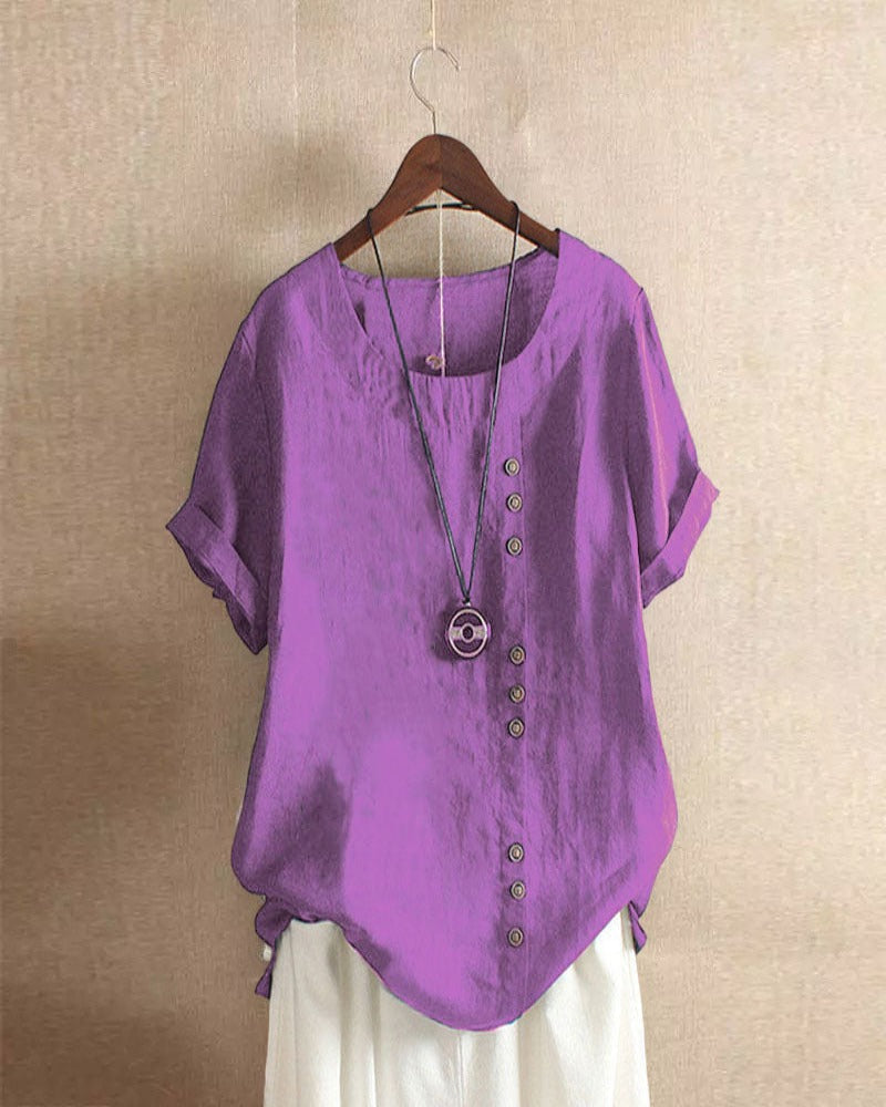 Women's Cotton Linen Button Detail Casual Blouse