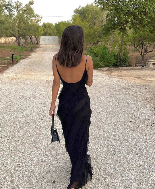 Women's Ruffle Detail Spaghetti Strap Maxi Dress