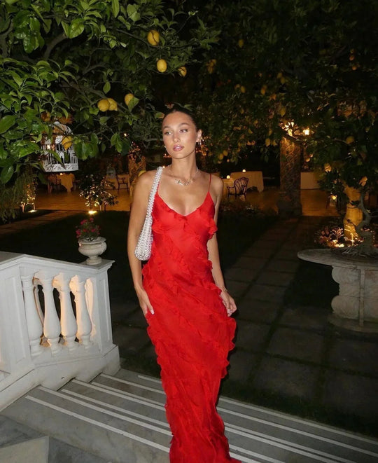 Women's Ruffle Detail Spaghetti Strap Maxi Dress