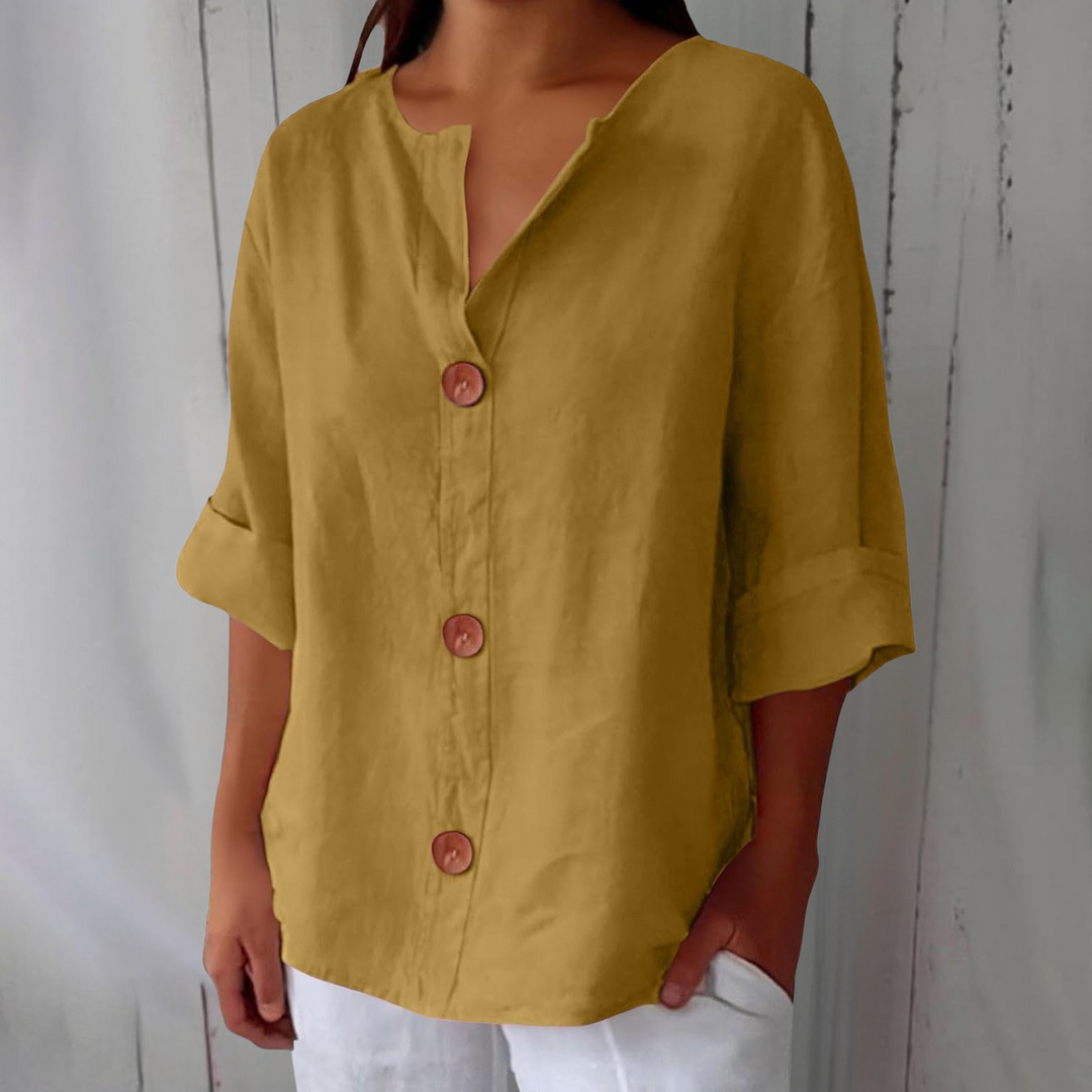Women's Relaxed Button Front Blouse with Rolled Sleeves