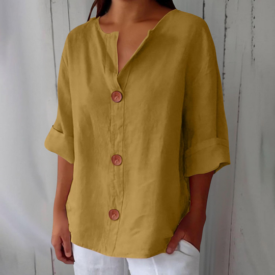 Women's Relaxed Button Front Blouse with Rolled Sleeves