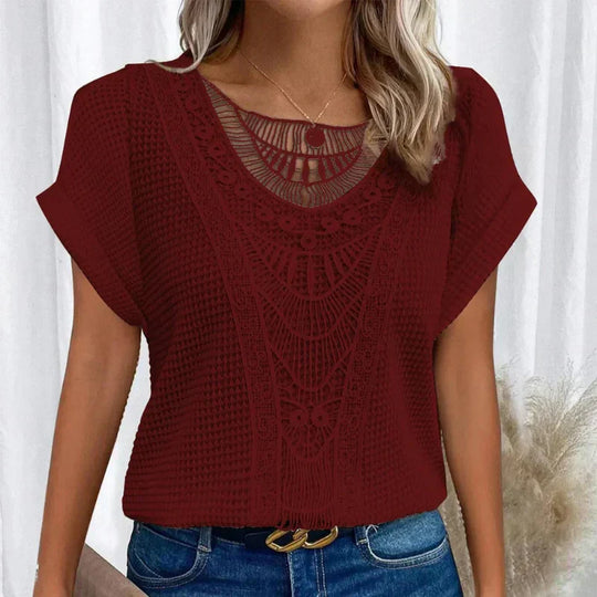 Women's Bohemian Crochet Lace Textured Knit Blouse