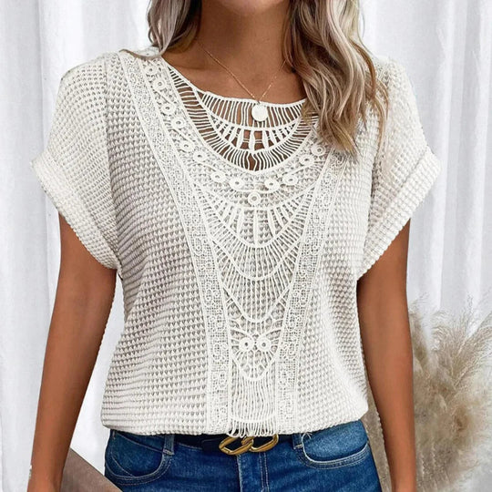 Women's Bohemian Crochet Lace Textured Knit Blouse