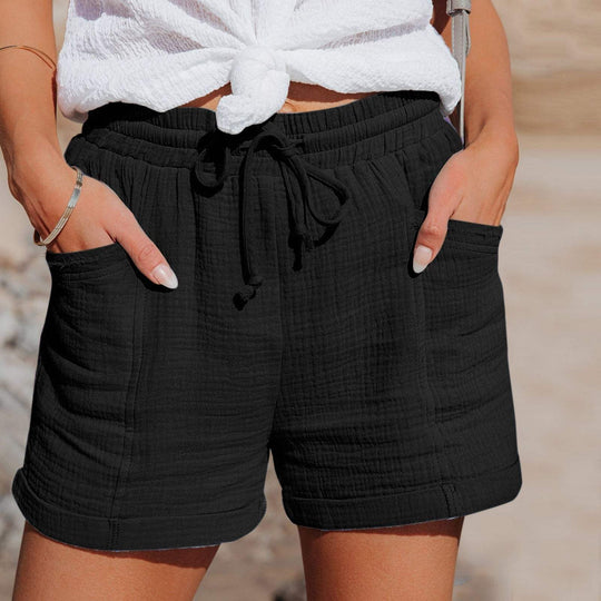 Women's Relaxed Cotton Linen Drawstring Pocket Shorts