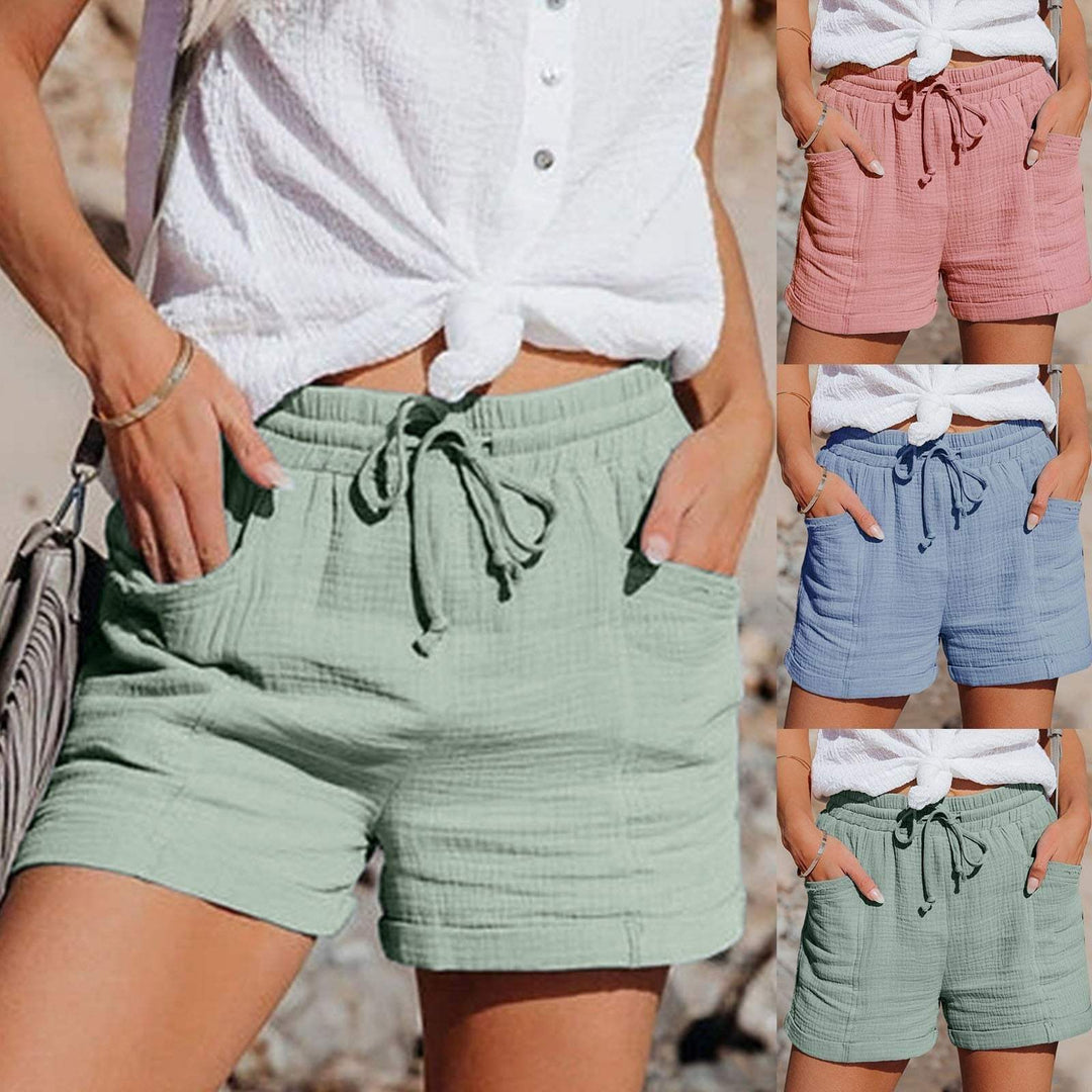 Women's Relaxed Cotton Linen Drawstring Pocket Shorts
