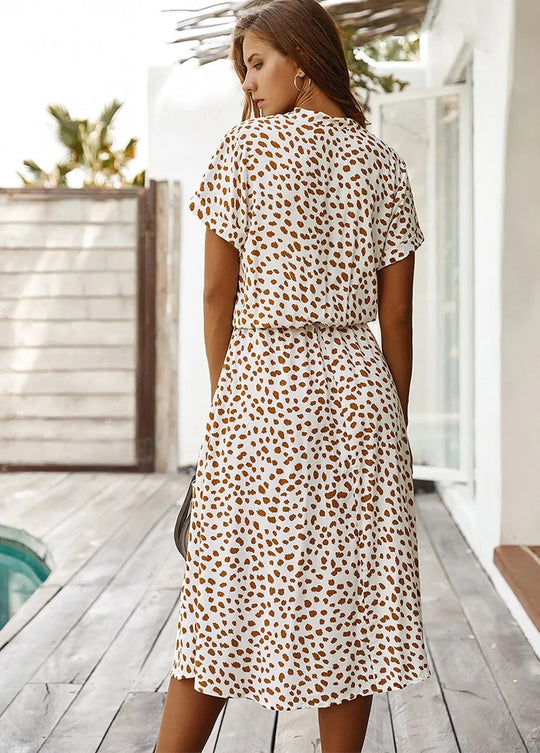Women's Printed Tie Waist Midi Dress