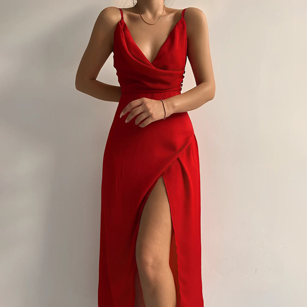 Elegantes Maxikleid für Damen mit Wickeloberteil und hohem Schlitz