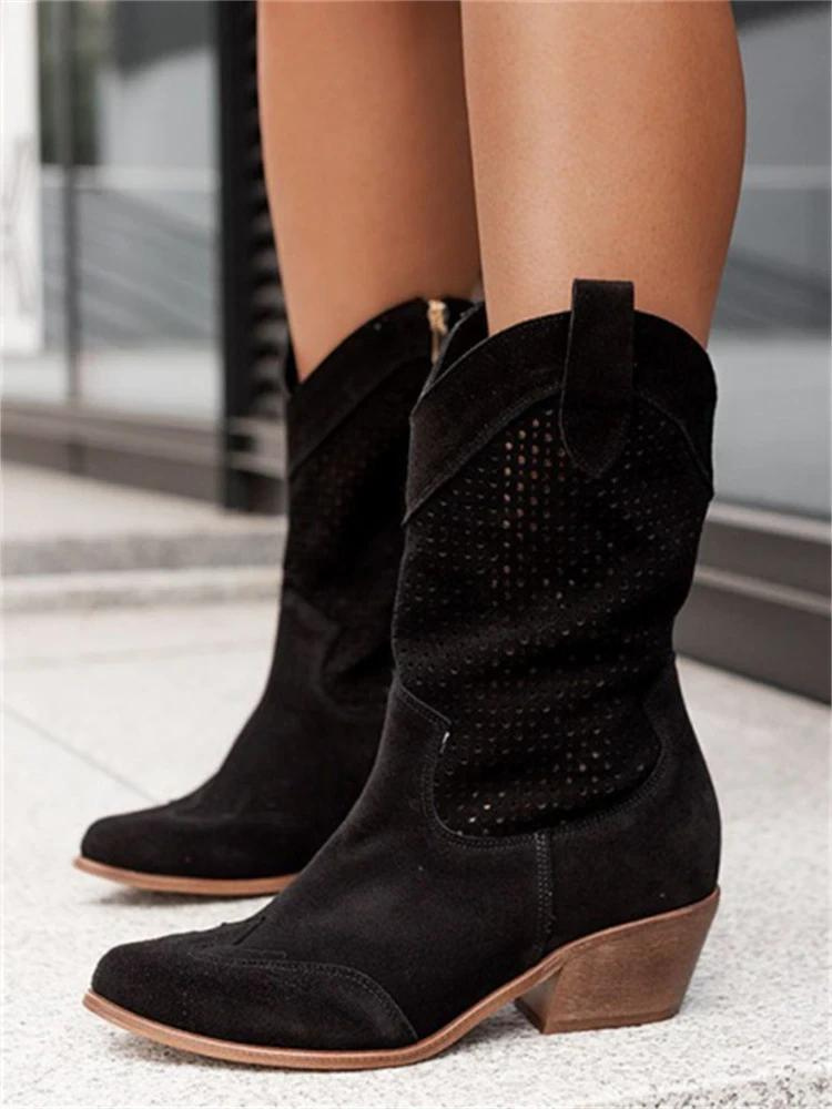 Women's Breathable Perforated Western Mid-Calf Cowboy Boots