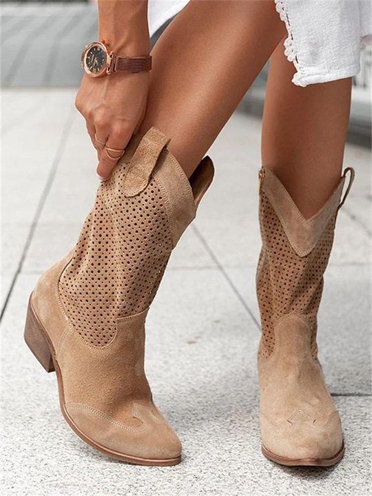 Women's Breathable Perforated Western Mid-Calf Cowboy Boots