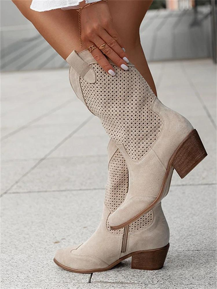 Women's Breathable Perforated Western Mid-Calf Cowboy Boots
