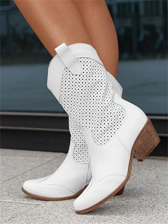 Women's Breathable Perforated Western Mid-Calf Cowboy Boots
