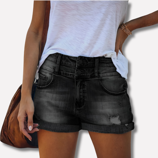 Women's High-Waisted Rolled Hem Denim Shorts