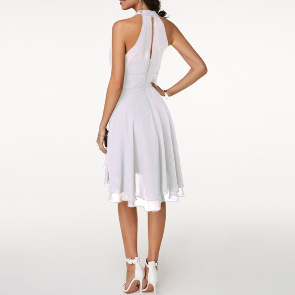 Women's Elegant Halter Neck Chiffon Mini Dress