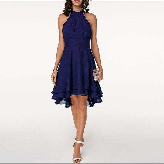 Women's Elegant Halter Neck Chiffon Mini Dress