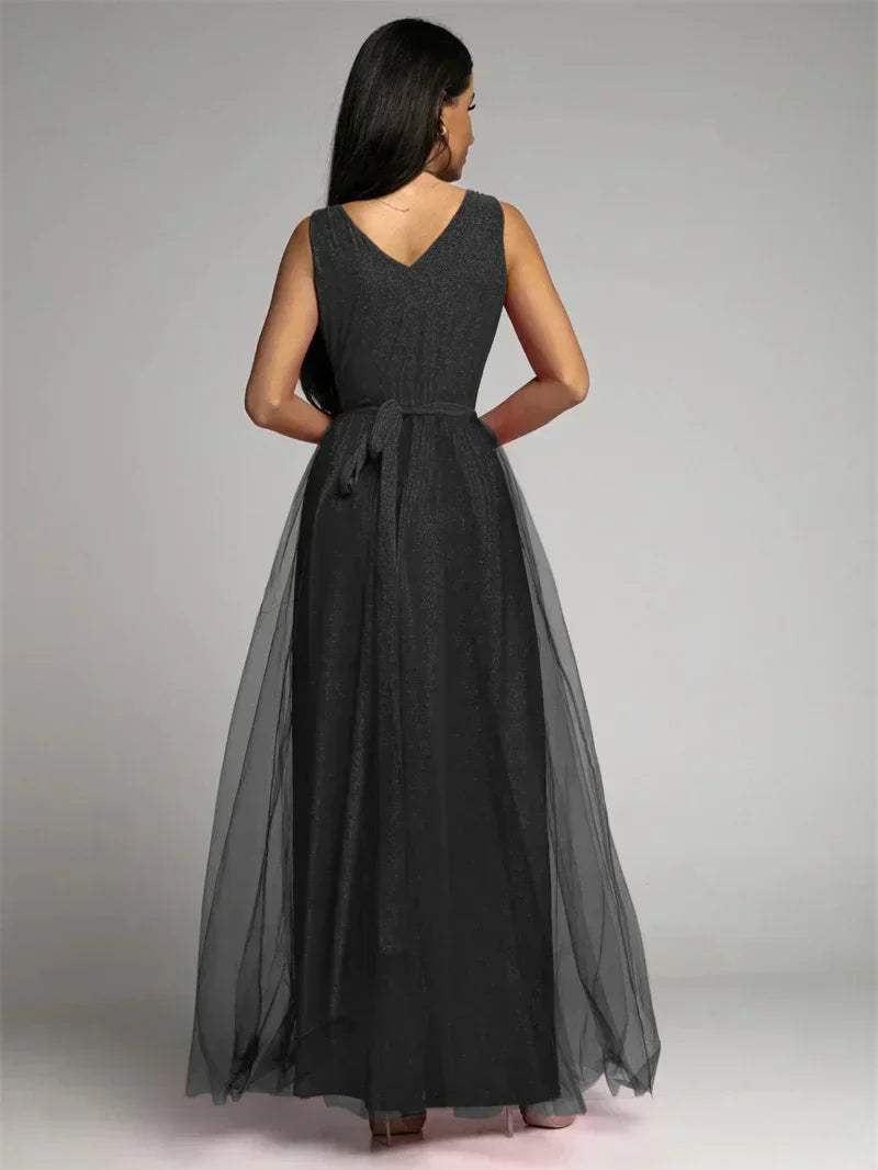 Women's Sleeveless Glitter Maxi Evening Dress