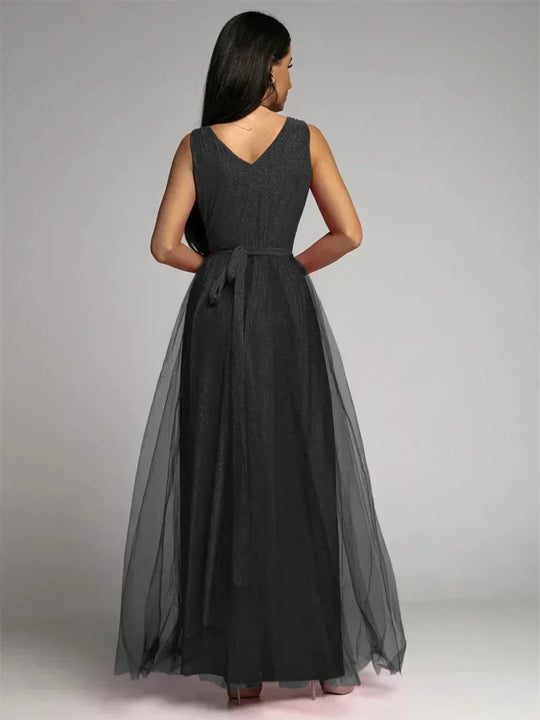 Women's Sleeveless Glitter Maxi Evening Dress