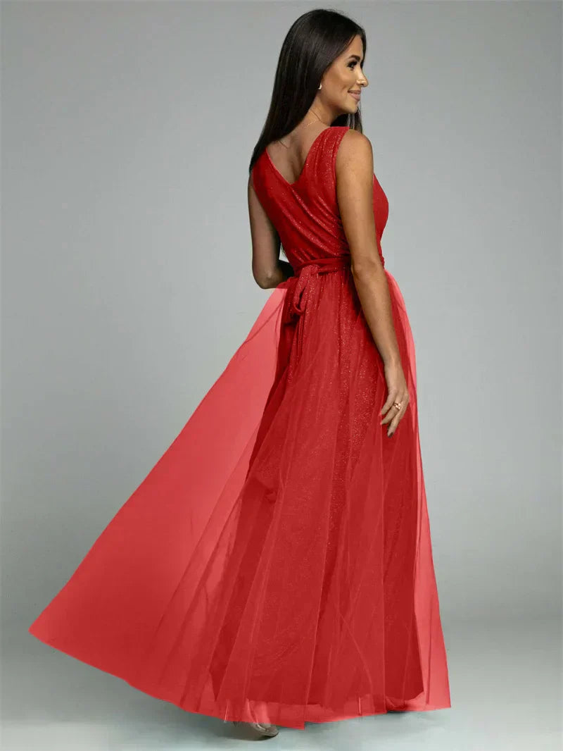 Women's Sleeveless Glitter Maxi Evening Dress