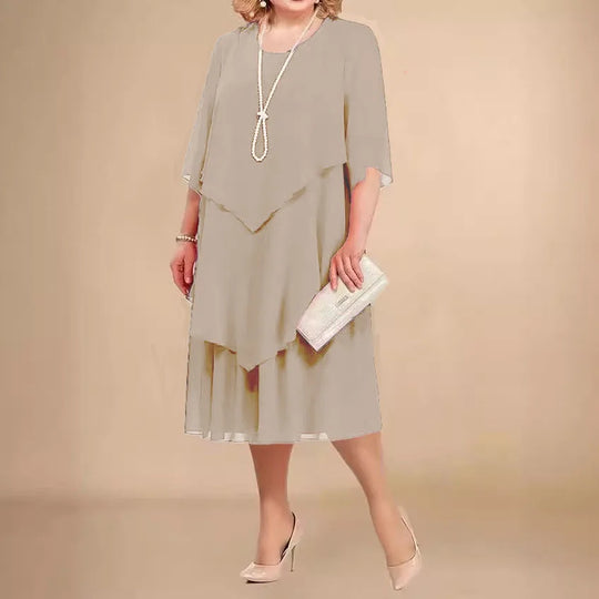 Women's Elegant Layered Chiffon Midi Dress