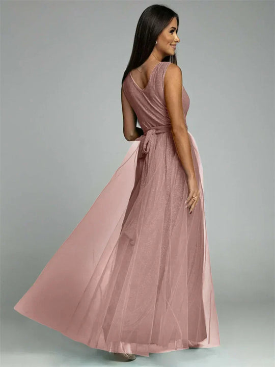 Women's Sleeveless Glitter Maxi Evening Dress