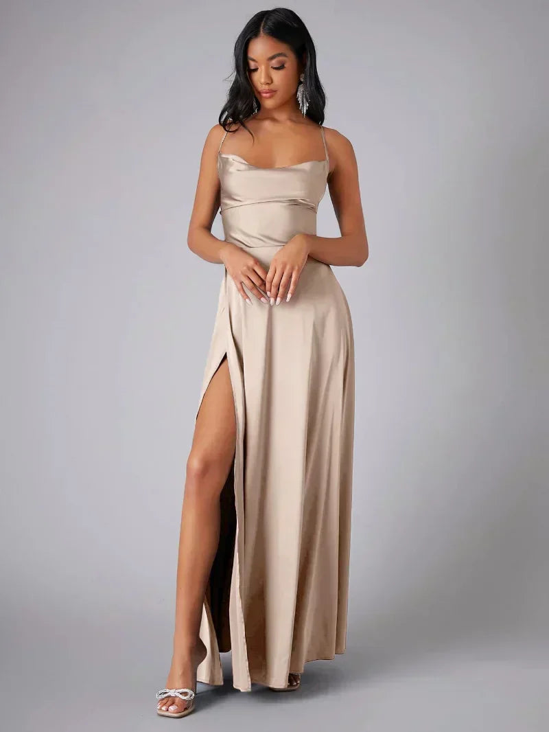 Abend-Maxikleid für Damen mit Wasserfallausschnitt