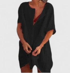 Women's Relaxed Linen Blend Button-Up Tunic Dress