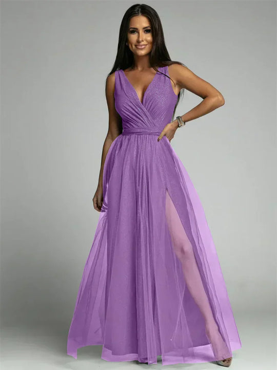 Women's Sleeveless Glitter Maxi Evening Dress
